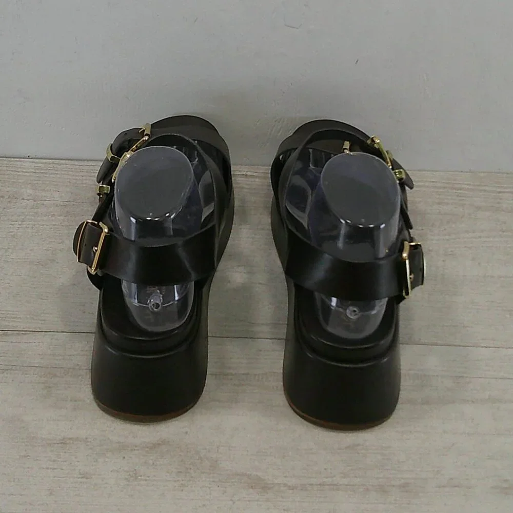 JSlides Chocolate Brown Leather Y2k Style Brooke Platform Comfort Sandals SZ 11